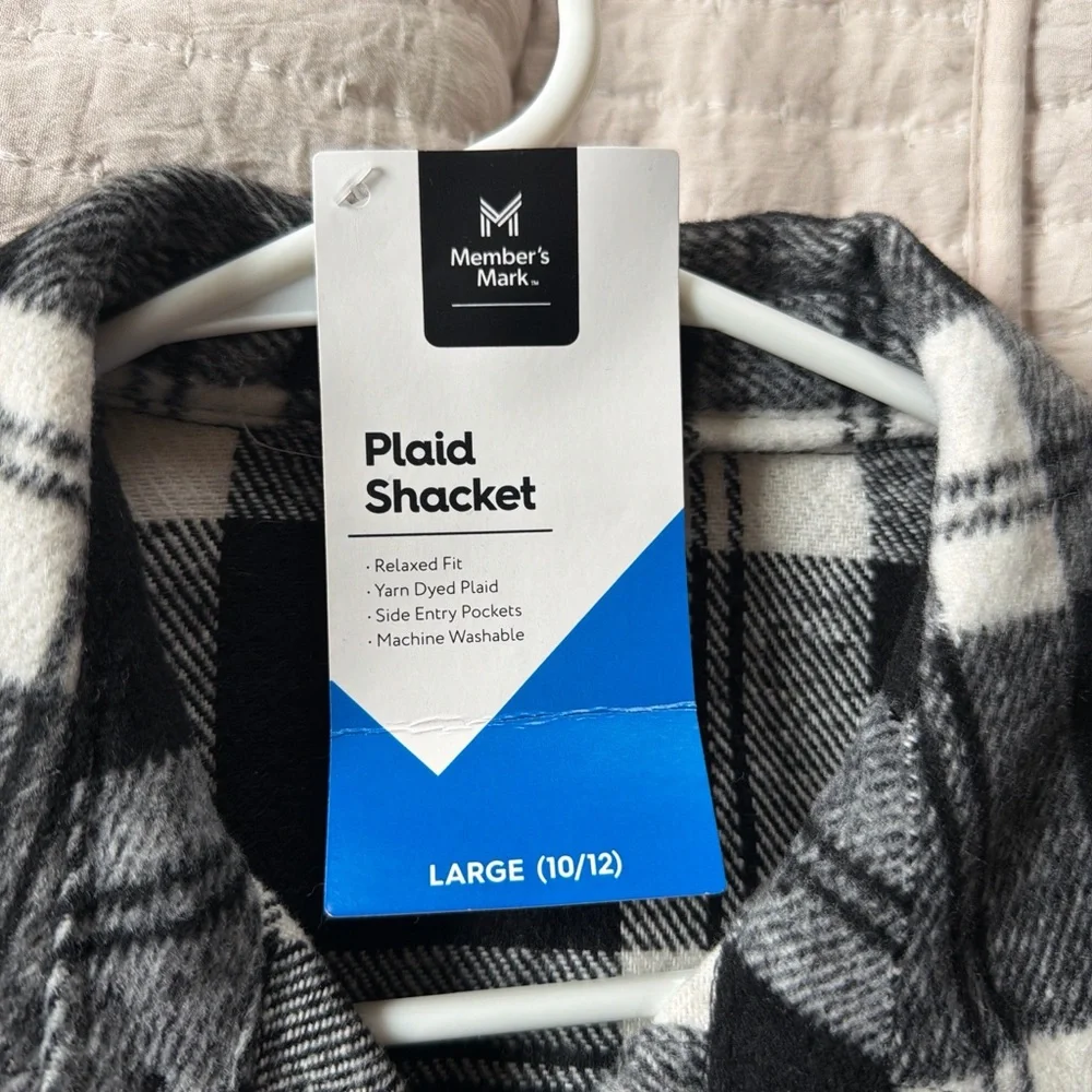 Black & White Plaid Kids Shacket Jacket